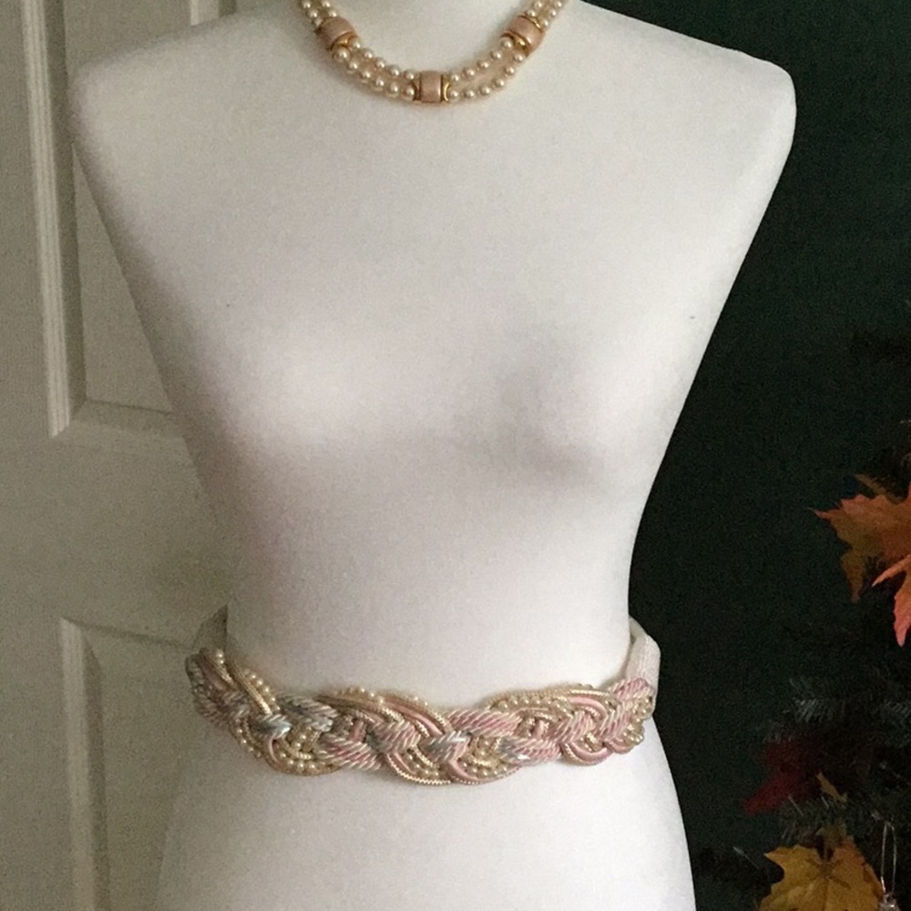 Pastel Satin Coquette Twee Vibe Pearl Braided Belt Size M